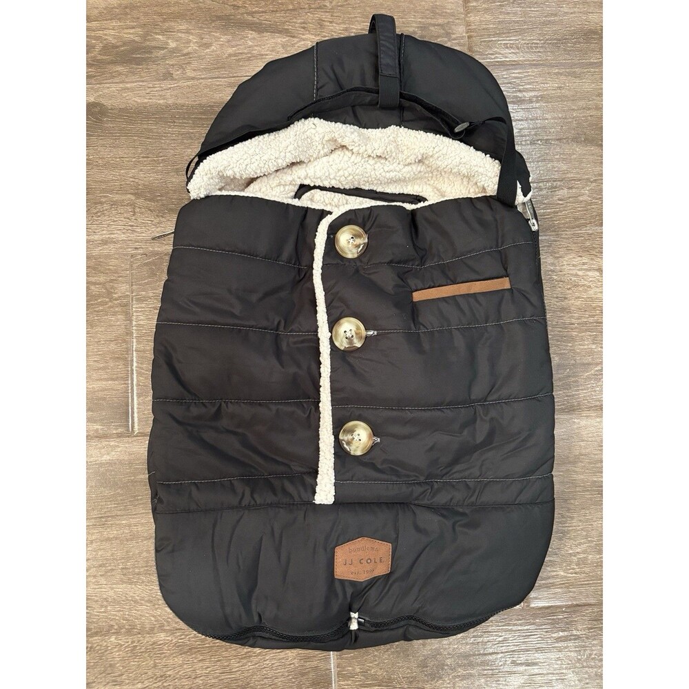 jj cole bundle me Infant Car Seat Cover Black‎ With Buttons & Hood Shearling